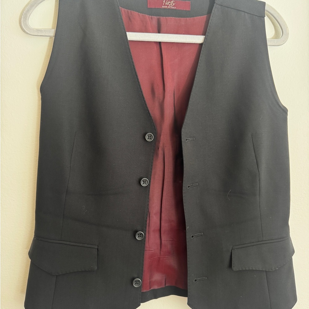 Vintage Italian made Black Button-Up Vest with Red Lining